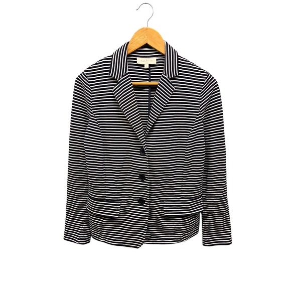 Talbots Blazer Women's Size S Navy White Striped Knit Cotton Blend Nautical - Picture 1 of 11